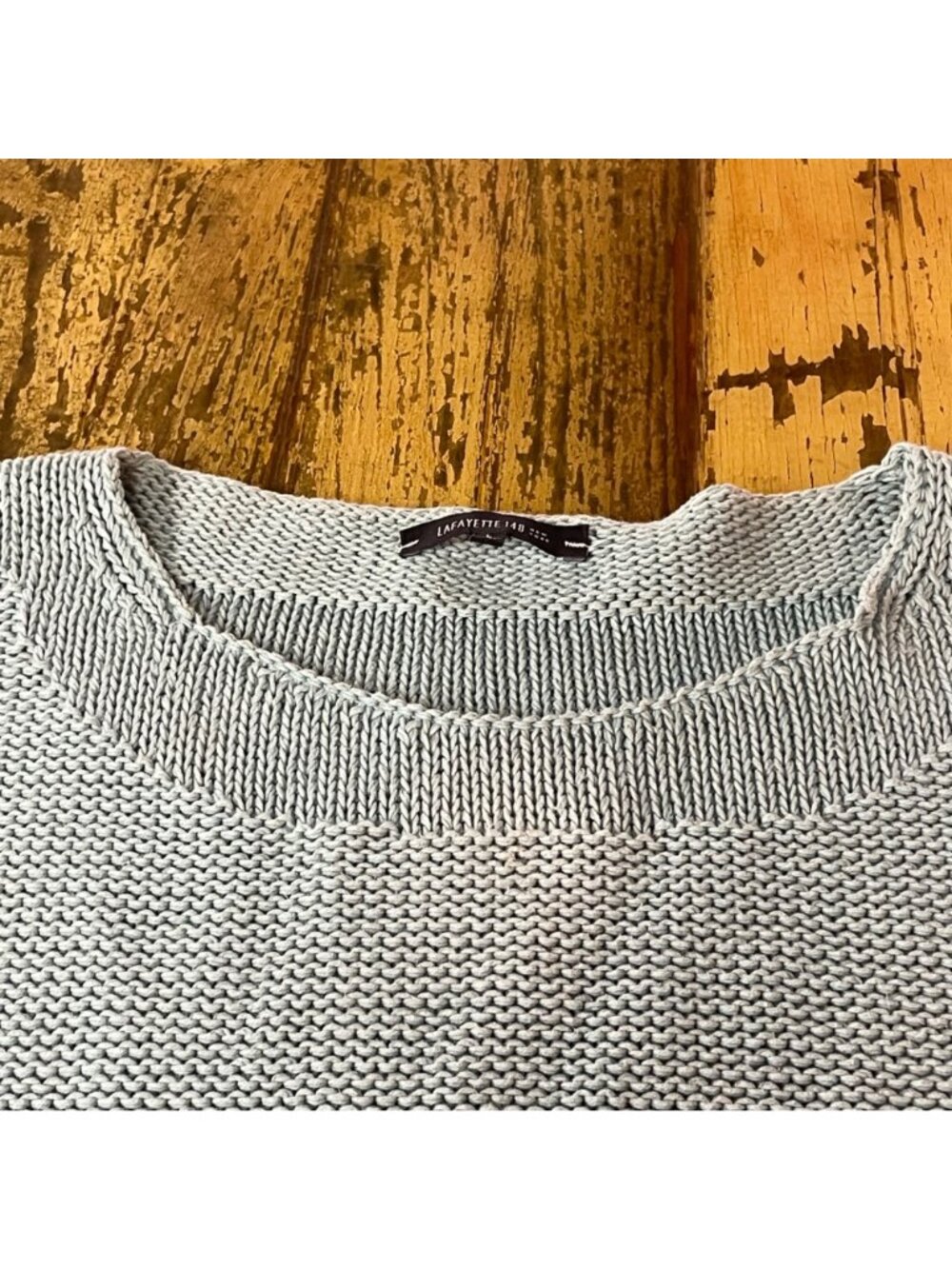 Lafayette 148 Cotton Linen Cable Knit Boxy Cropped Sweater Sz LG - Picture 3 of 6